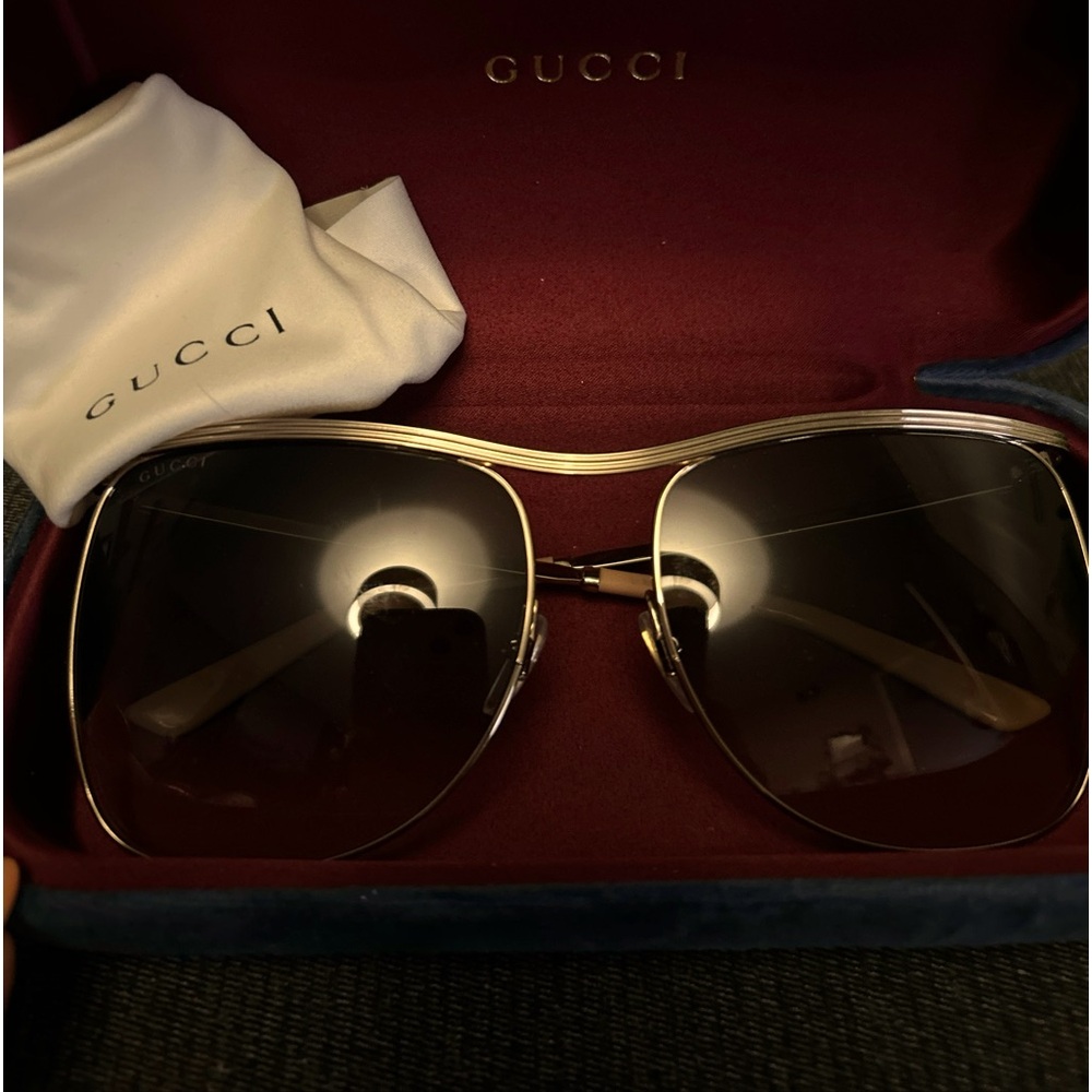GUCCI GG0820S-001 Women's Designer Sunglasses Gold Ivory White/GREY 63 mm
